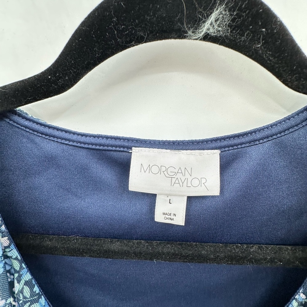 MORGAN TAYLOR blue floral ruffle neck woman cottagecore coastal grandma tank L - Picture 5 of 11